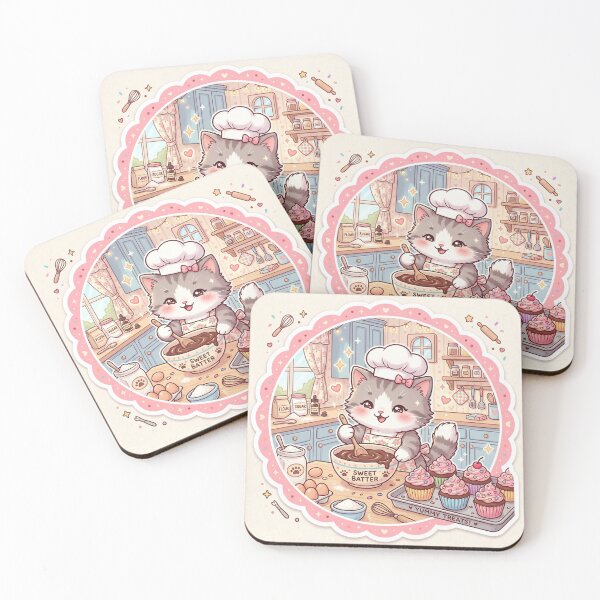 Item preview, Kawaii Cat Baking Cupcakes – Cute Pastel Baker Kitten Sticker designed and sold by Furfolkz.