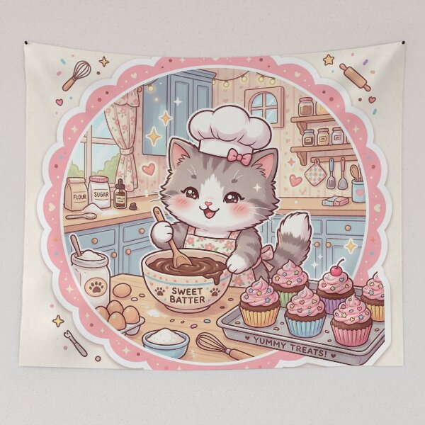Item preview, Kawaii Cat Baking Cupcakes – Cute Pastel Baker Kitten Sticker designed and sold by Furfolkz.