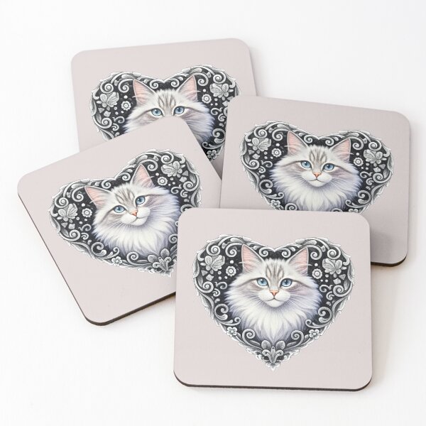 Item preview, White Cat Lace Heart – Elegant Feline Portrait designed and sold by Good Vibes .