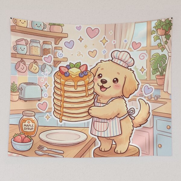 Item preview, Kawaii Puppy Pancake Chef – Cute Dog Making Pancakes Sticker designed and sold by Furfolkz.