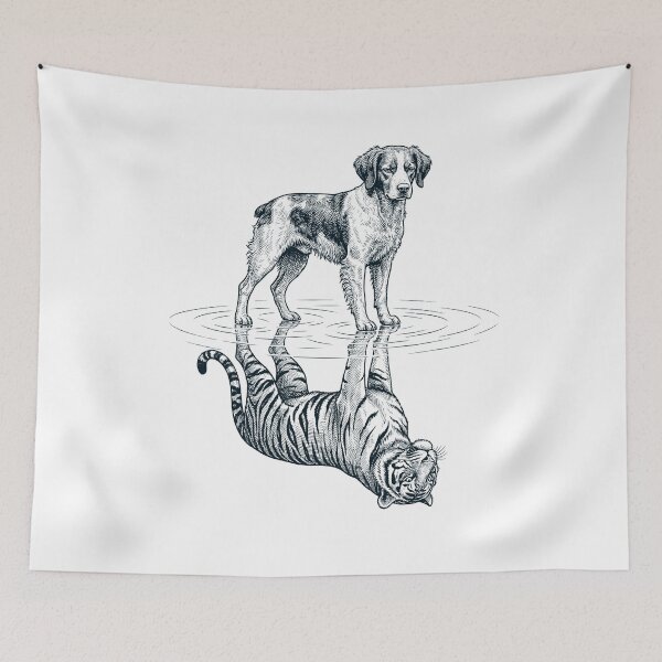 Item preview, Vintage Brittany Reflection Tiger Dog Lover designed and sold by DoodleTortle.