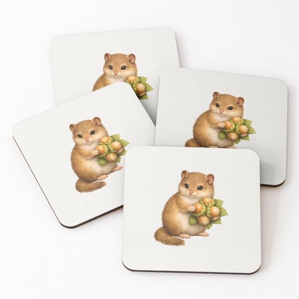 Item preview, Hazel Dormouse with Hazelnut Cluster Illustration designed and sold by Ombrya.
