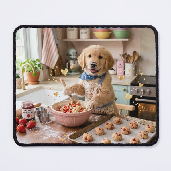 Item preview, Golden Retriever Baking Strawberry Cookies – Cute Dog Baker Kitchen Art designed and sold by Furfolkz.