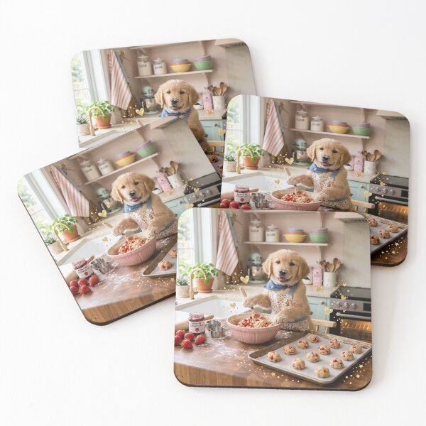 Item preview, Golden Retriever Baking Strawberry Cookies – Cute Dog Baker Kitchen Art designed and sold by Furfolkz.