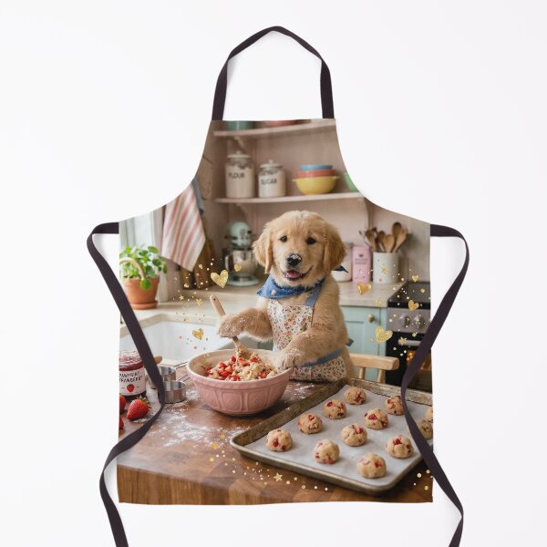 Item preview, Golden Retriever Baking Strawberry Cookies – Cute Dog Baker Kitchen Art designed and sold by Furfolkz.