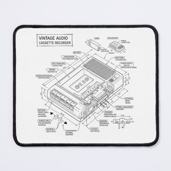 Item preview, Audio Music Cassette Recorder Player Technical Engineering Blueprint Drawing designed and sold by Rhu Creations.