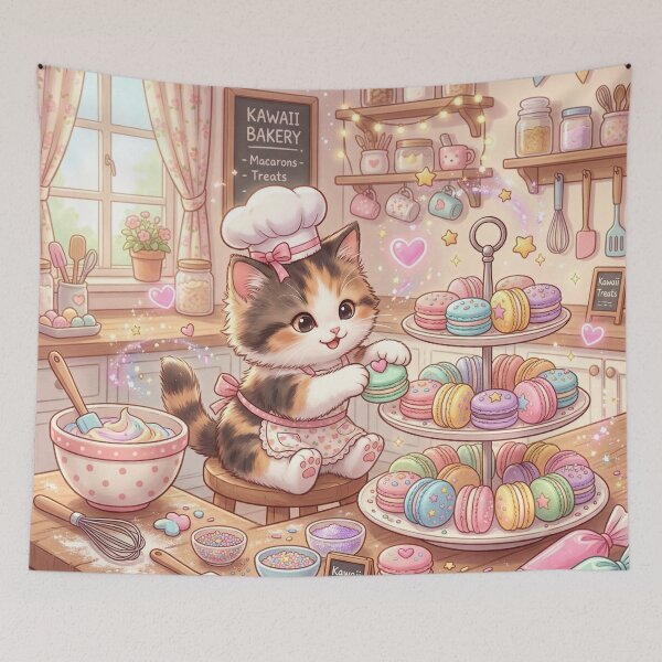 Item preview, Kawaii Kitten Baking Macarons – Cute Pastel Bakery Cat Sticker designed and sold by Furfolkz.