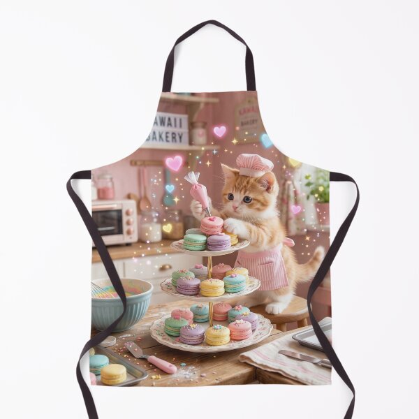 Item preview, Kawaii Kitten Macaron Baker – Cute Pastel Bakery Cat Art designed and sold by Furfolkz.