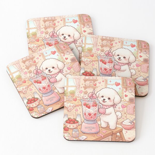 Item preview, Kawaii Bichon Dog Making Strawberry Smoothie – Cute Pastel Bakery Puppy Art designed and sold by Furfolkz.