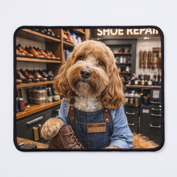 Item preview, Cockapoo Shoe Repairer in a Cobbler’s Workshop designed and sold by Paul Thompson Photography.