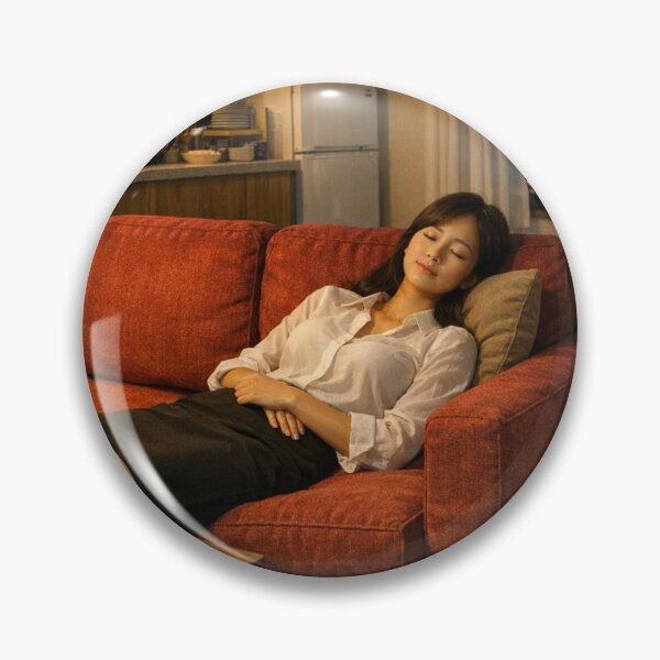 Item preview, Japanese Woman Sleeping on Red Sofa After Work designed and sold by NiceArtsPlace.