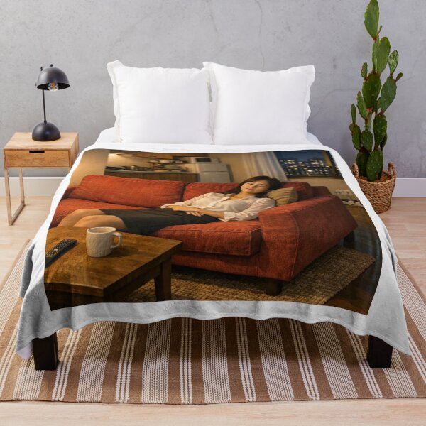 Item preview, Japanese Woman Sleeping on Red Sofa After Work designed and sold by NiceArtsPlace.