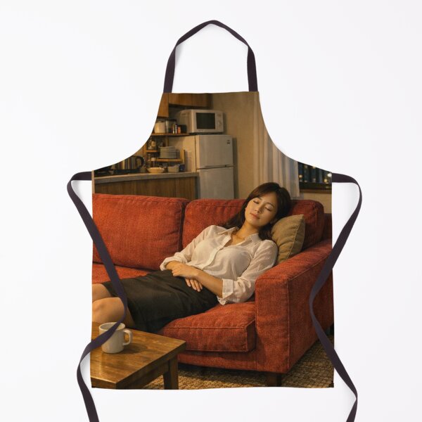 Item preview, Japanese Woman Sleeping on Red Sofa After Work designed and sold by NiceArtsPlace.