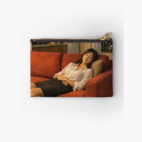 Item preview, Japanese Woman Sleeping on Red Sofa After Work designed and sold by NiceArtsPlace.