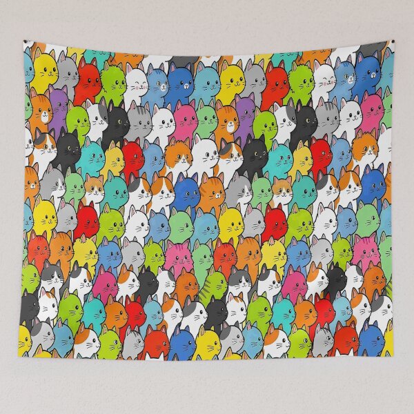 Item preview, Cat Heads Pattern - Kawaii Cats Seamless Vibrant Repeat Design designed and sold by WowDezign.