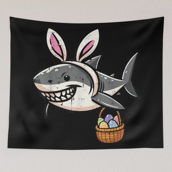 Item preview, Easter Shark Bunny Ears Basket Colorful Eggs Funny Spring Animal Art designed and sold by PhocoNibict.