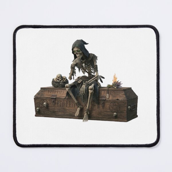 Item preview, Skeleton Thinker on Coffin - Gothic Art, Witch Illustration, Dark Humor, Macabre Illustration designed and sold by Cauldron Crafts.
