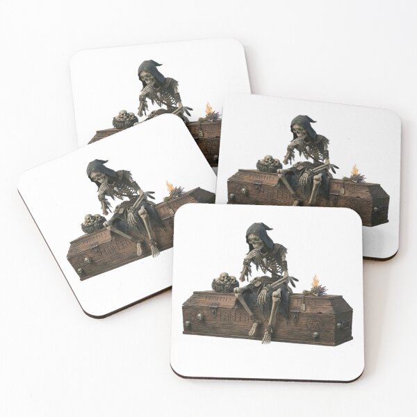 Item preview, Skeleton Thinker on Coffin - Gothic Art, Witch Illustration, Dark Humor, Macabre Illustration designed and sold by Cauldron Crafts.