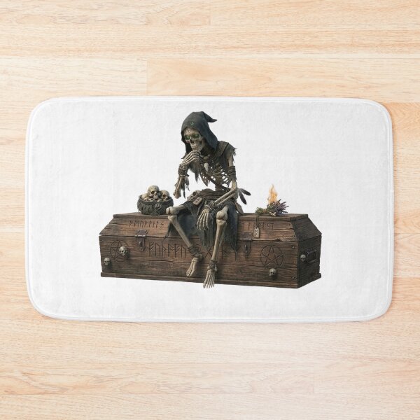 Item preview, Skeleton Thinker on Coffin - Gothic Art, Witch Illustration, Dark Humor, Macabre Illustration designed and sold by Cauldron Crafts.
