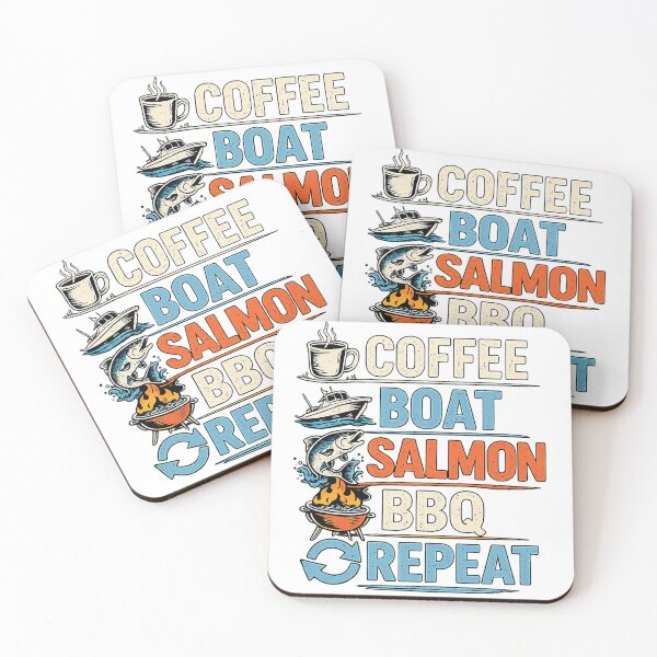 Item preview, Coffee Boat Salmon BBQ Repeat Fishing Shirt – Funny Fisherman Gift designed and sold by Fish Gear Apparel.