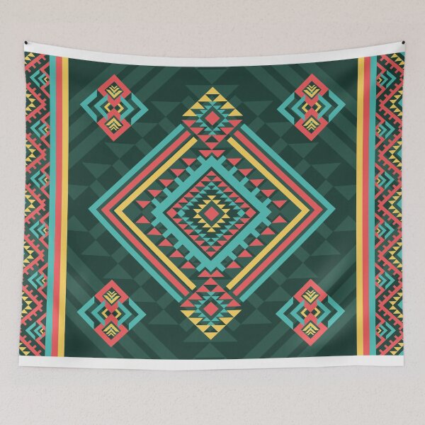 Item preview, Ethnic Diamond Pattern in Dark Green and Red designed and sold by PowerAntShop.
