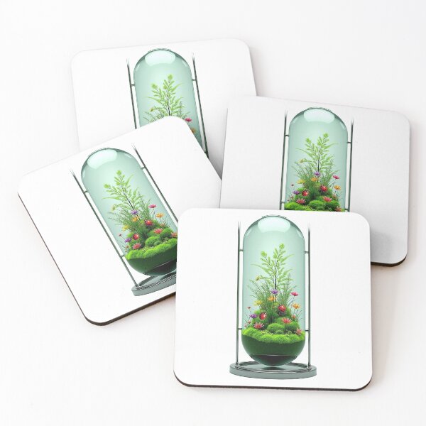 Item preview, The Glowing Biosphere – Crystal Capsule with Emerald Moss and Neon Flora designed and sold by GreenDreamArt.