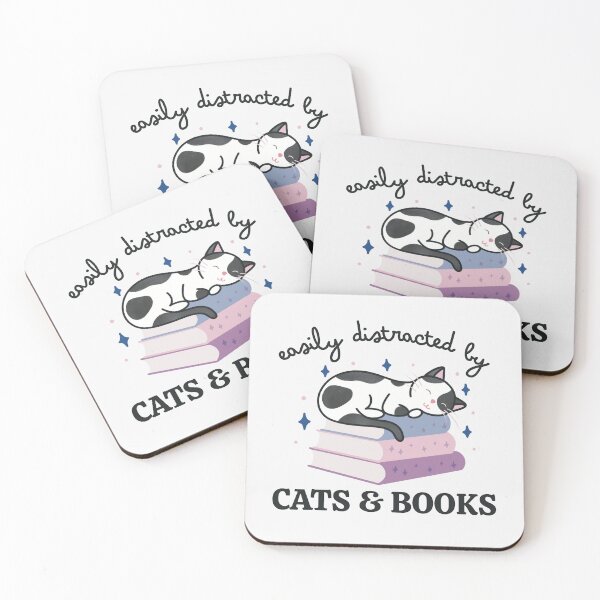 Item preview, Easily Distracted By Cats And Books Cute Bookish Black and White Cat designed and sold by winterpumpkin.