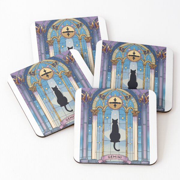 Item preview, Gemini Zodiac Black Cat Stained Glass Art designed and sold by Siriusvibes.