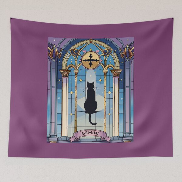 Item preview, Gemini Zodiac Black Cat Stained Glass Art designed and sold by Siriusvibes.