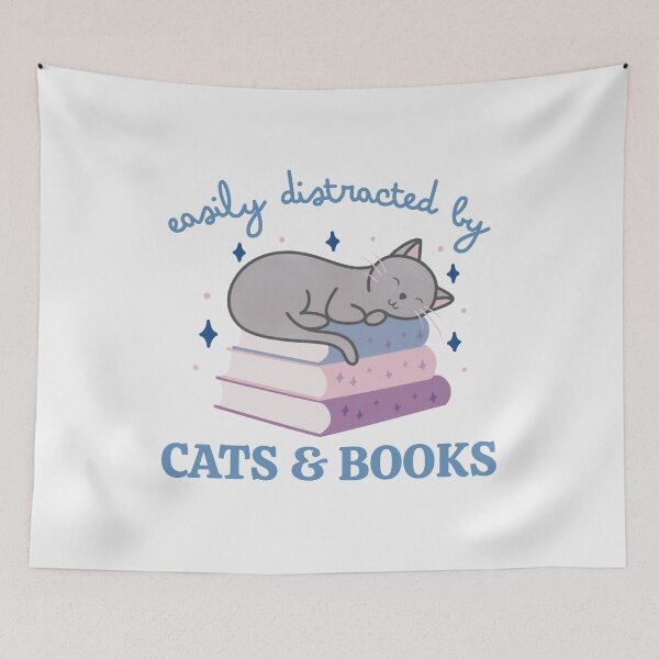 Item preview, Easily Distracted By Cats And Books Cute Bookish Grey Cat designed and sold by winterpumpkin.
