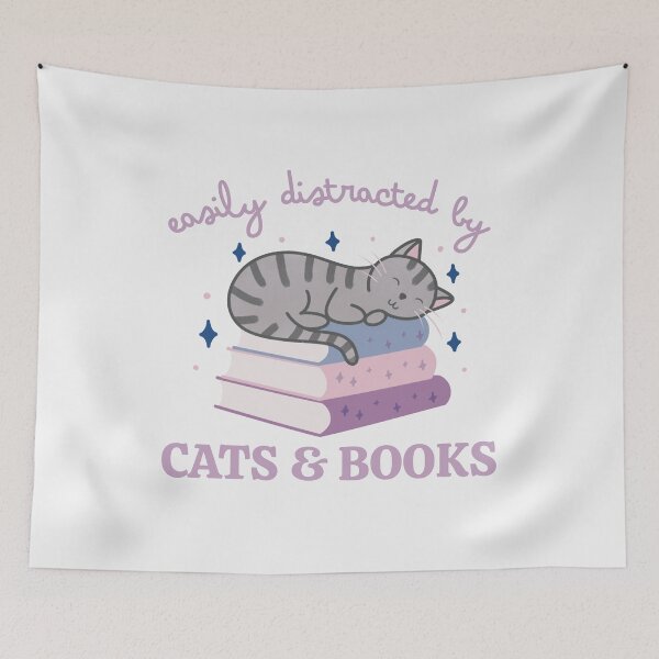 Item preview, Easily Distracted By Cats And Books Cute Bookish Grey Striped Cat designed and sold by winterpumpkin.