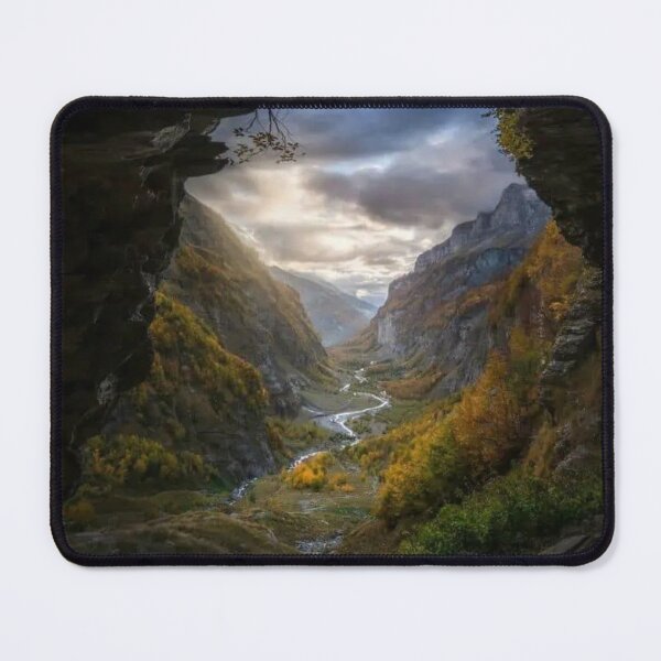 Item preview, Hidden Valley Portal – Dreamlike Mountain Landscape Through Nature’s Window | Ethereal Scenic Art Print  designed and sold by Emoji Emblems.