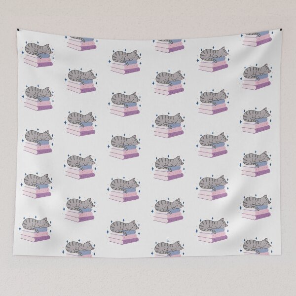 Item preview, Cute Grey Striped Cat on a Stack of Books designed and sold by winterpumpkin.