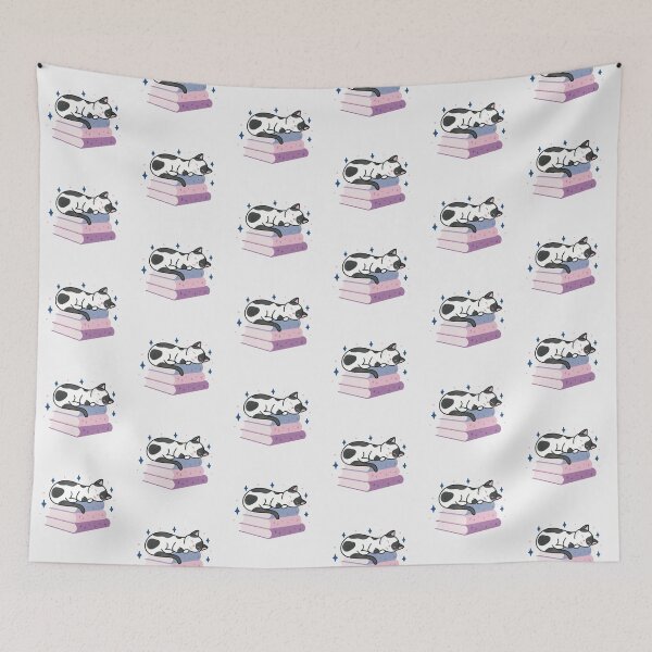Item preview, Cute Black and White Cat on a Stack of Books designed and sold by winterpumpkin.