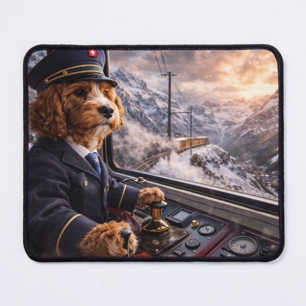 Item preview, Cockapoo Swiss Train Driver in the Alps designed and sold by Paul Thompson Photography.