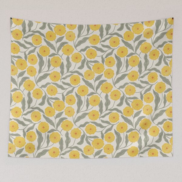 Item preview, Delicate block print yellow and sage floral | Soft cottagecore design designed and sold by Illustrated by Nat.