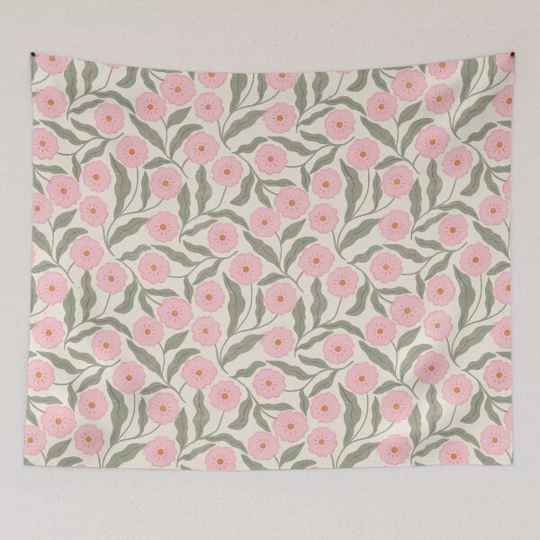 Item preview, Delicate block print pink and sage floral | Soft cottagecore design designed and sold by Illustrated by Nat.