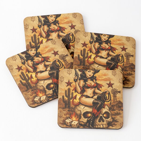 Item preview, Western Cowgirl Pin Up With Skull designed and sold by aseraandcooo.