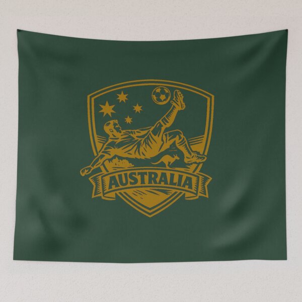 Item preview, Australia Soccer Crest Shirt – Gold Football Bicycle Kick Design with Kangaroo & Southern Stars designed and sold by JonelCrafts.