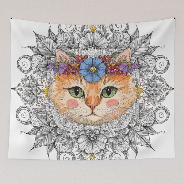 Item preview, Floral Mandala Art cat – Intricate Flower Mandala Design designed and sold by Anime9122.