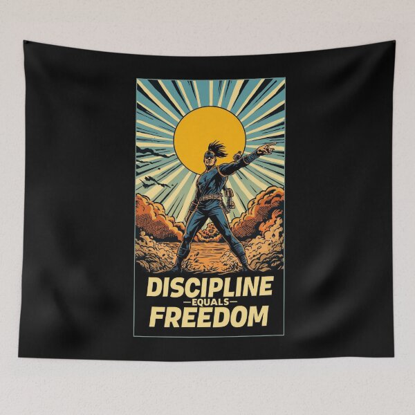 Item preview,  Disciplin  equals freedom | Motivational cartoon  Aesthetic with Typography | Cute Funny Inspirational Quote | Self Care Positivity Cartoon Design ver2 designed and sold by CosmicNook1.