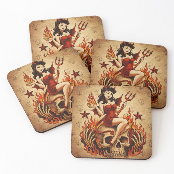 Item preview, Devil Pin Up On Skull designed and sold by aseraandcooo.