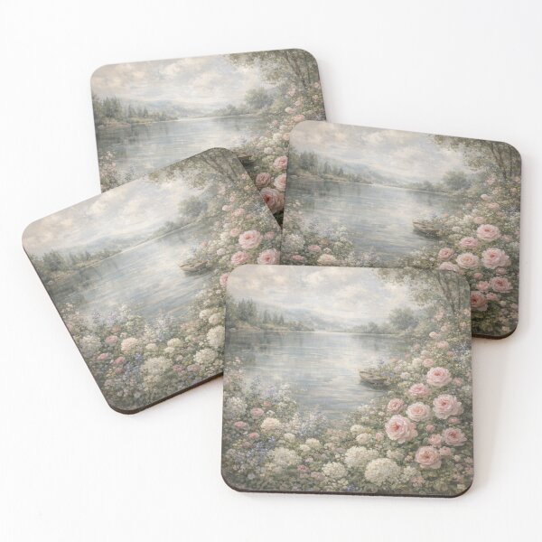 Item preview, Coquette Aesthetic Vintage Oil Painting Of Lake And Flowers designed and sold by DalilahMeadows.