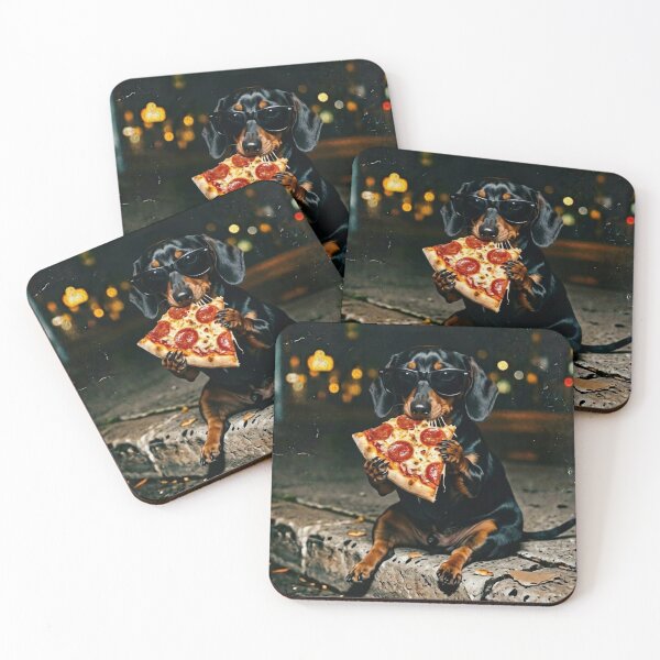 Artikelvorschau, Lustiges Dackel-Pizza-Motiv im Retro-Vintage-Stil für Dackelliebhaber entworfen und verkauft von EvrmoodCo.