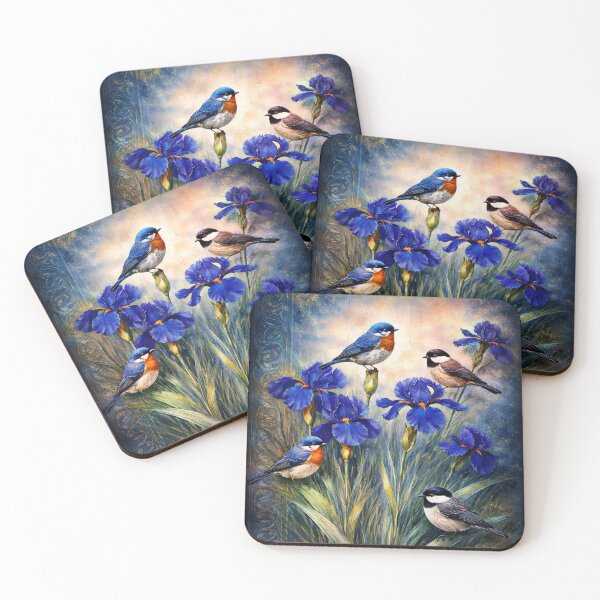 Item preview, The birds and the blue iris flowers  designed and sold by clarazen.