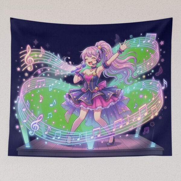 Item preview, Kawaii Anime Pop Star Singing with Floating Musical Notes designed and sold by WalterAdd.