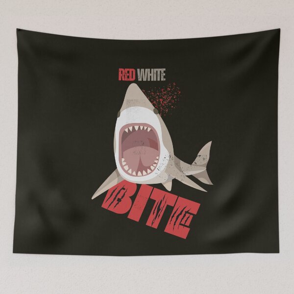 Item preview, Red White Bite Shark T-Shirt – Funny Patriotic Shark Attack Graphic, Summer Beach Humor Tee, Bold Ocean Predator Design designed and sold by HOUSE OF TIST.