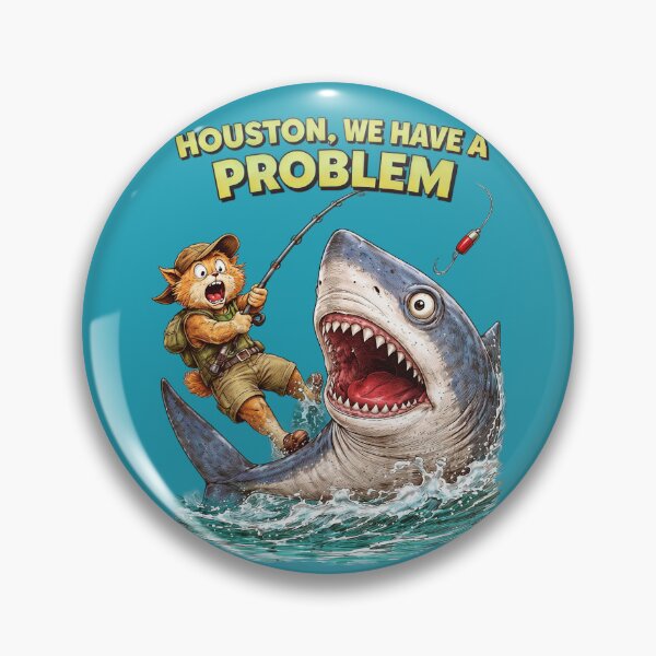 Item preview, Cat Fishing Shark Houston We Have a Problem Sticker – Funny Animal Chaos Art designed and sold by Felixuss.