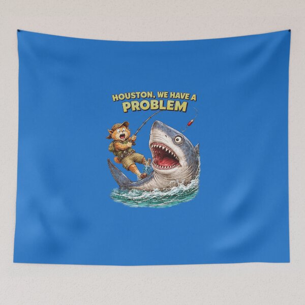 Item preview, Cat Fishing Shark Houston We Have a Problem Sticker – Funny Animal Chaos Art designed and sold by Felixuss.