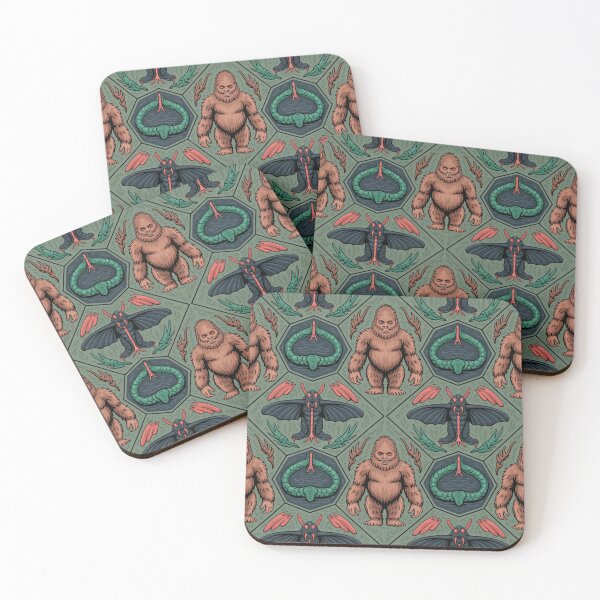 Item preview, Cryptid Mythical Creatures Seamless Pattern | Bigfoot Mothman Serpent Hexagon Green designed and sold by Midnight Veil Designs.